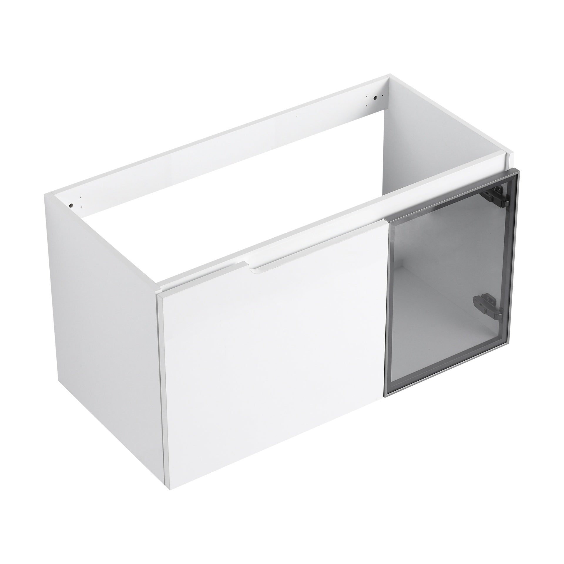 36" Wall-Mounted Bathroom Vanity, 2-Soft Close Doors,Glossy White Vanity & Grey Glass 1/2 Door, Plywood (KD-Packing)-Excluding Sink