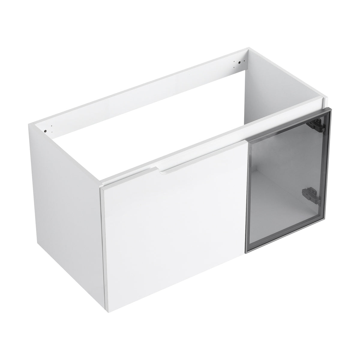 36" Wall-Mounted Bathroom Vanity, 2-Soft Close Doors,Glossy White Vanity & Grey Glass 1/2 Door, Plywood (KD-Packing)-Excluding Sink