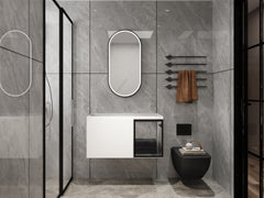 36" Wall-Mounted Bathroom Vanity, 2-Soft Close Doors,Glossy White Vanity & Grey Glass 1/2 Door, Plywood (KD-Packing)-Excluding Sink