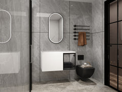36" Wall-Mounted Bathroom Vanity, 2-Soft Close Doors,Glossy White Vanity & Grey Glass 1/2 Door, Plywood (KD-Packing)-Excluding Sink