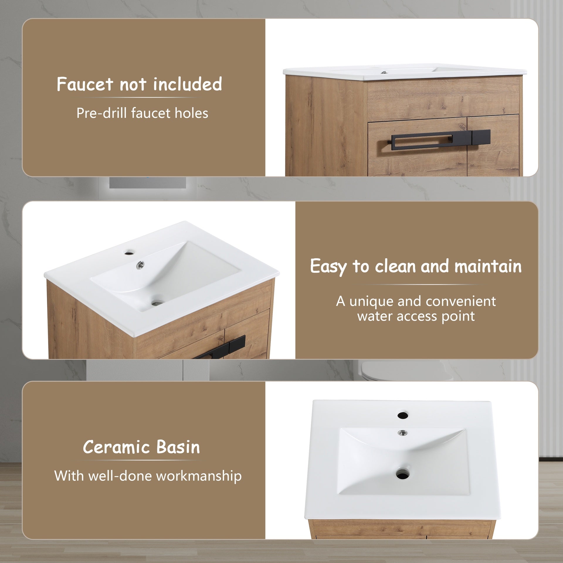 24 Inch Bathroom Vanity With Sink, Freestanding Bathroom Vanity or Floating is Optional Conversion24*18-00324IMO-1(KD-Packing)