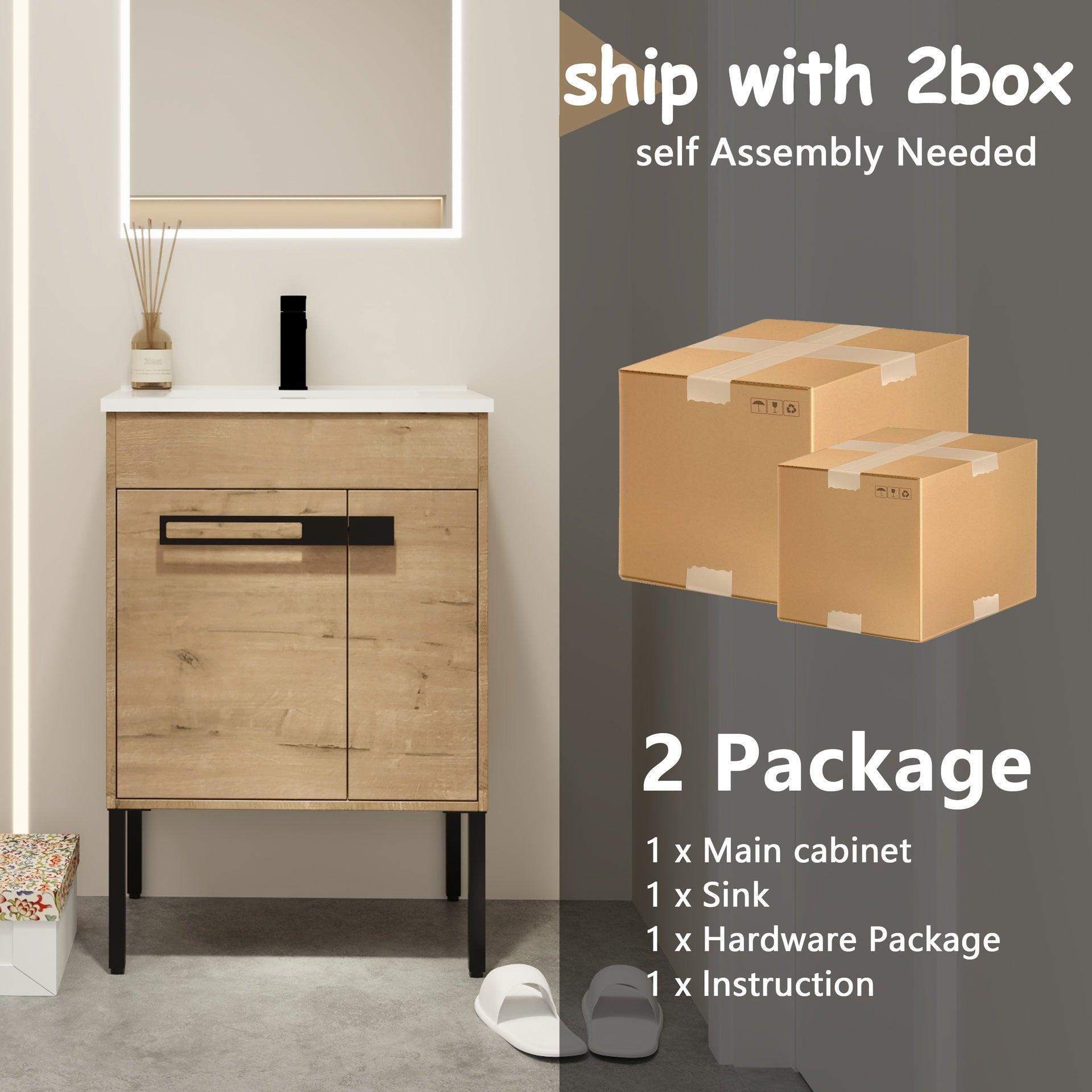 24 Inch Bathroom Vanity With Sink, Freestanding Bathroom Vanity or Floating is Optional Conversion24*18-00324IMO-1(KD-Packing)