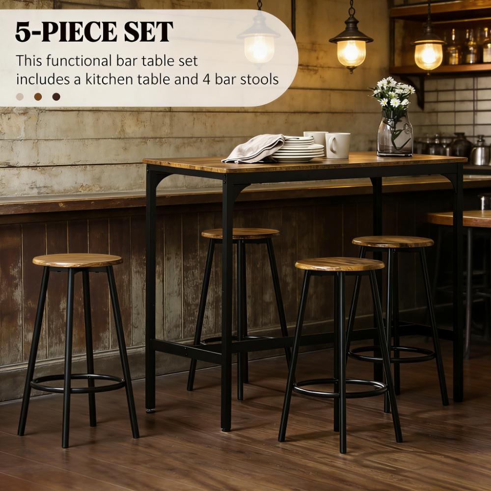 Table with Stools,Kitchen Table 4 Chairs,5-Piece Counter Height Bar Table and Chairs Set