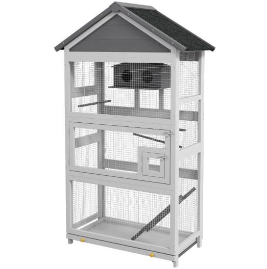 Spacious Bird House,Wooden Bird Aviary with Slide-Out Tray, Birdhouse, Ladder, Perches