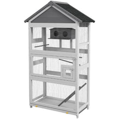 Spacious Bird House,Wooden Bird Aviary with Slide-Out Tray, Birdhouse, Ladder, Perches