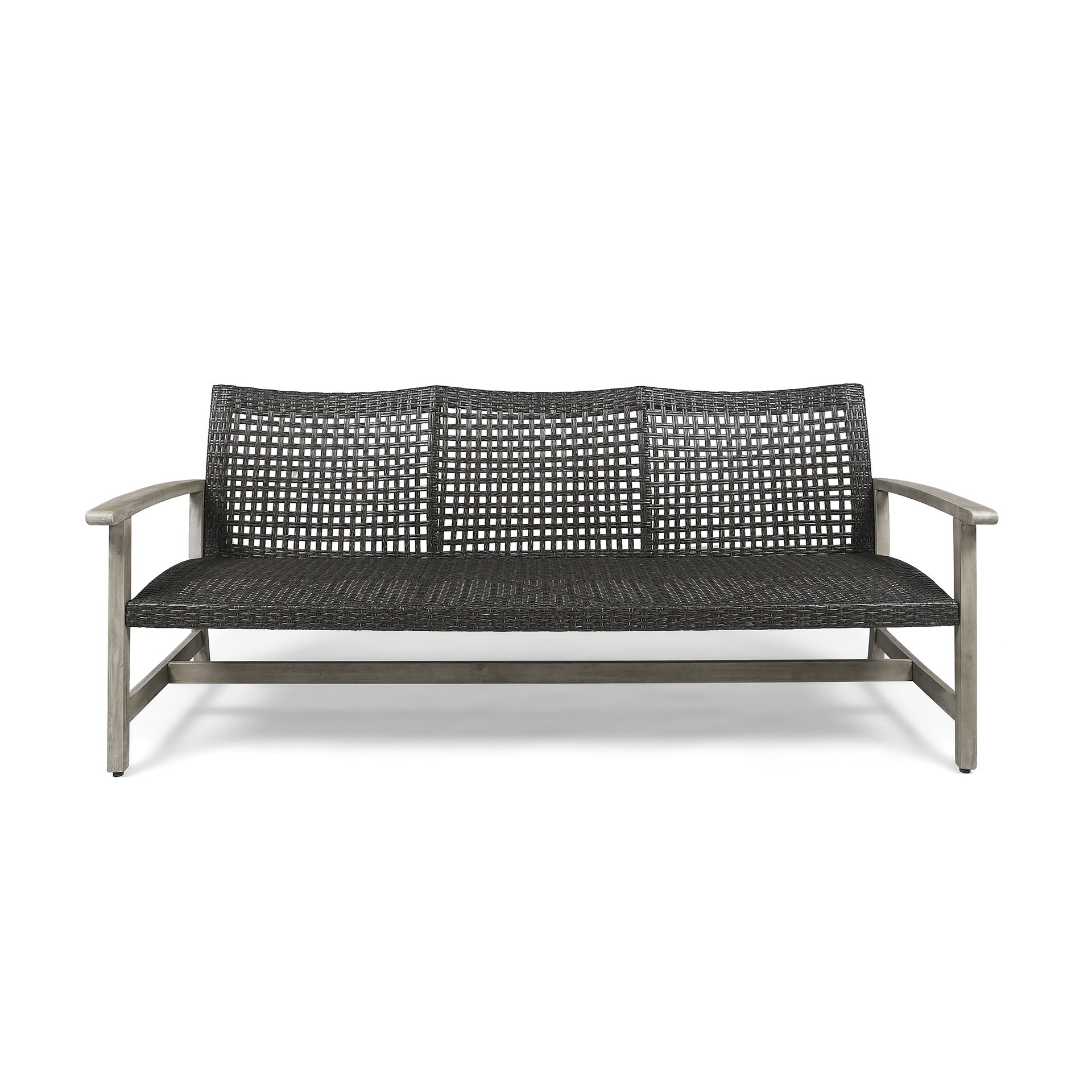 Outdoor Acacia Wood Wicker 3 Seater Sofa, Patio Furniture Conversation Set for Backyard