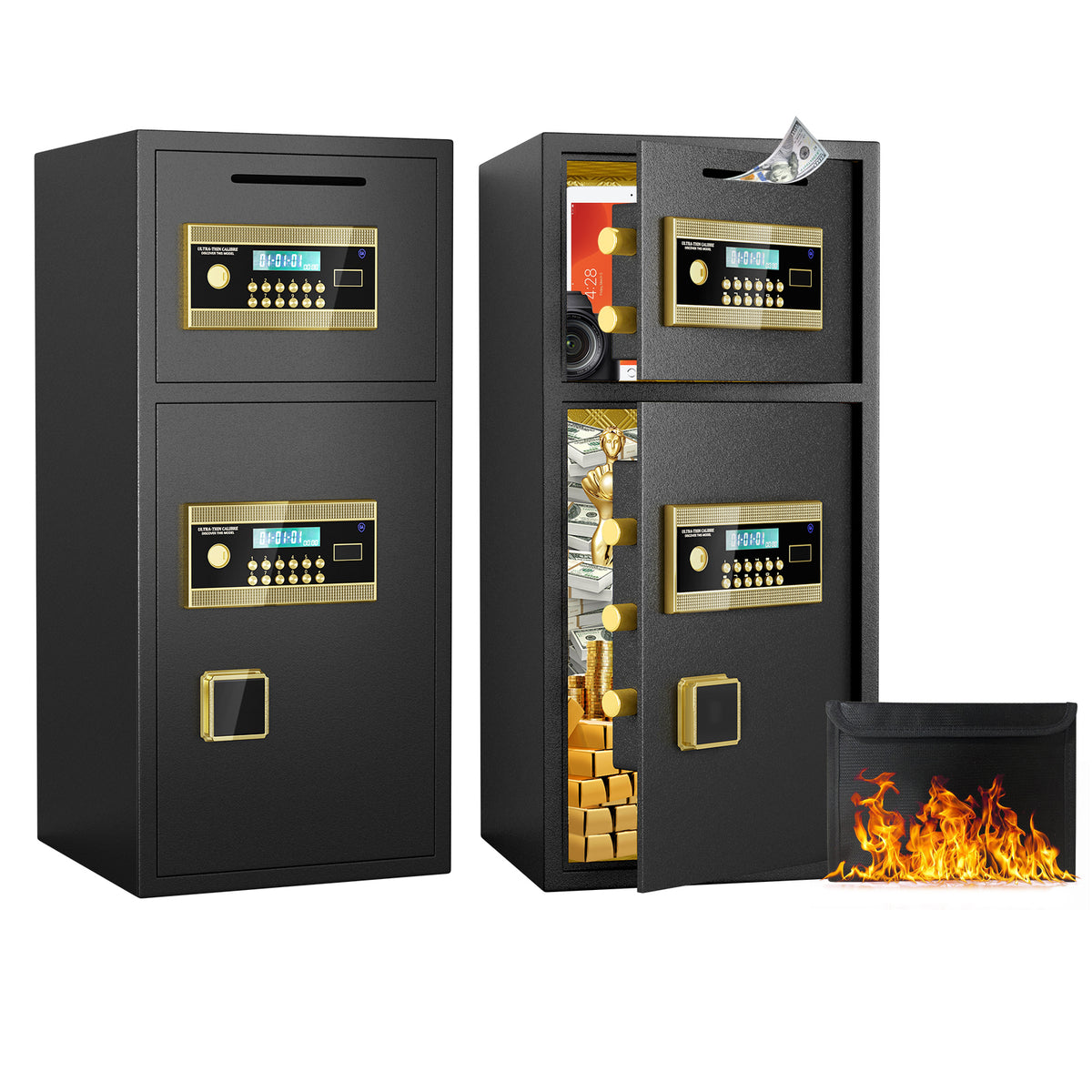 Large Double-door Coin-operated Safe,Digital Security Safe with Fireproof and Waterproof Bag,6.5 Cubic Feet Safe Box with Hidden Code Function for Home,Office and Hotel
