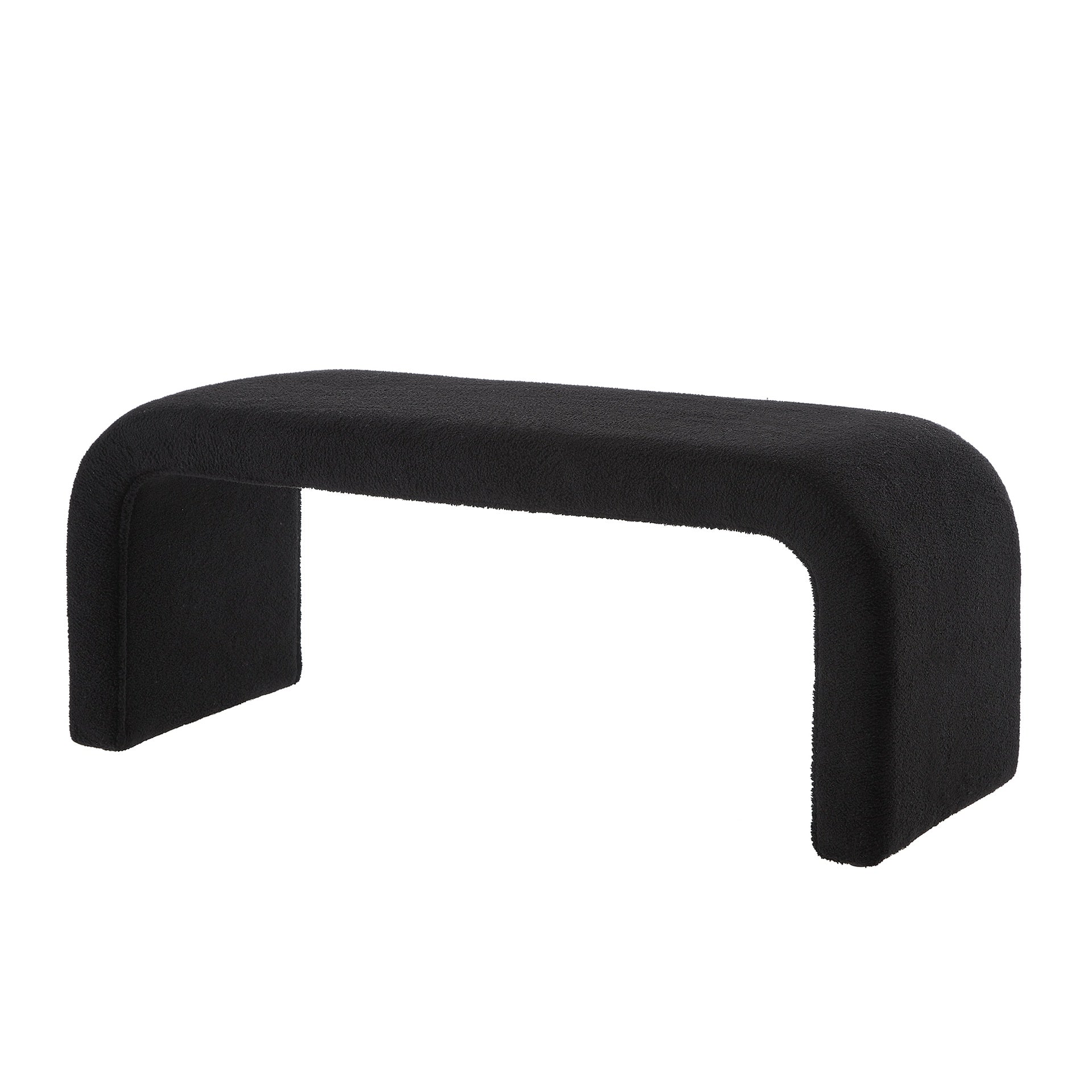 Set of 3 U-Shaped Modern Bench Teddy  Ottoman Bench for Entryway, Bedroom End of Bed, Set of 3 Small Sofa Footrest Extra Seating for Living Room, 44+18 Inch Bench Bench & Ottoman- Black