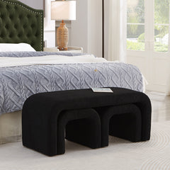 Set of 3 U-Shaped Modern Bench Teddy  Ottoman Bench for Entryway, Bedroom End of Bed, Set of 3 Small Sofa Footrest Extra Seating for Living Room, 44+18 Inch Bench Bench & Ottoman- Black