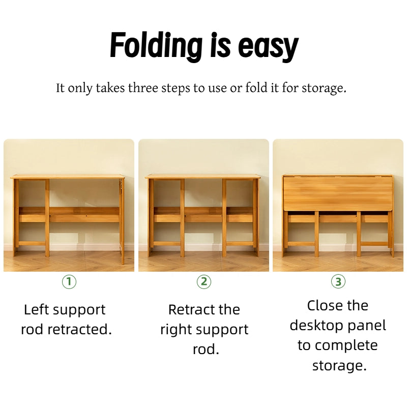 Bamboo Folding Desk,Space-Saving Computer Desk for Small Spaces, Foldable Study Table for Bedroom, Home Office, Dorm, Apartment (Brown)