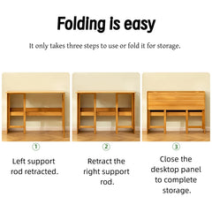 Bamboo Folding Desk,Space-Saving Computer Desk for Small Spaces, Foldable Study Table for Bedroom, Home Office, Dorm, Apartment (Brown)