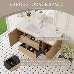 48" Floating Bathroom Vanity with Sink, Wall-Mounted Storage Cabinet with Solid Surface Top Basin and Soft Close Drawers Fully Assembled, Natural Oak 24V11-48NO-W1920P385490