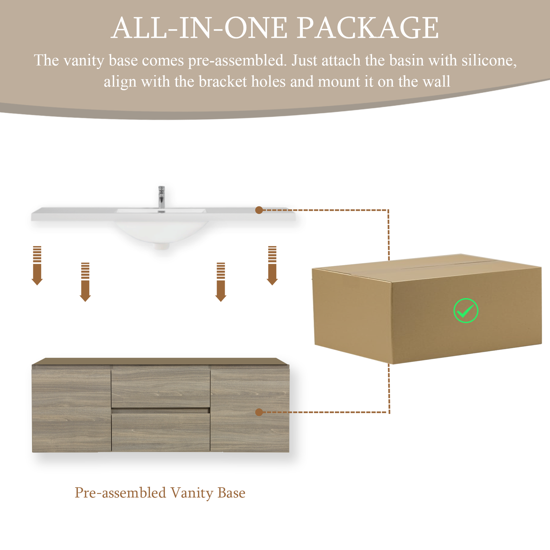 60" Floating Bathroom Vanity with Sink, Wall-Mounted Storage Cabinet with Solid Surface Top Basin and Soft Close Drawers Fully Assembled, Ash Grey 24V11-60SAG-W1920P385499