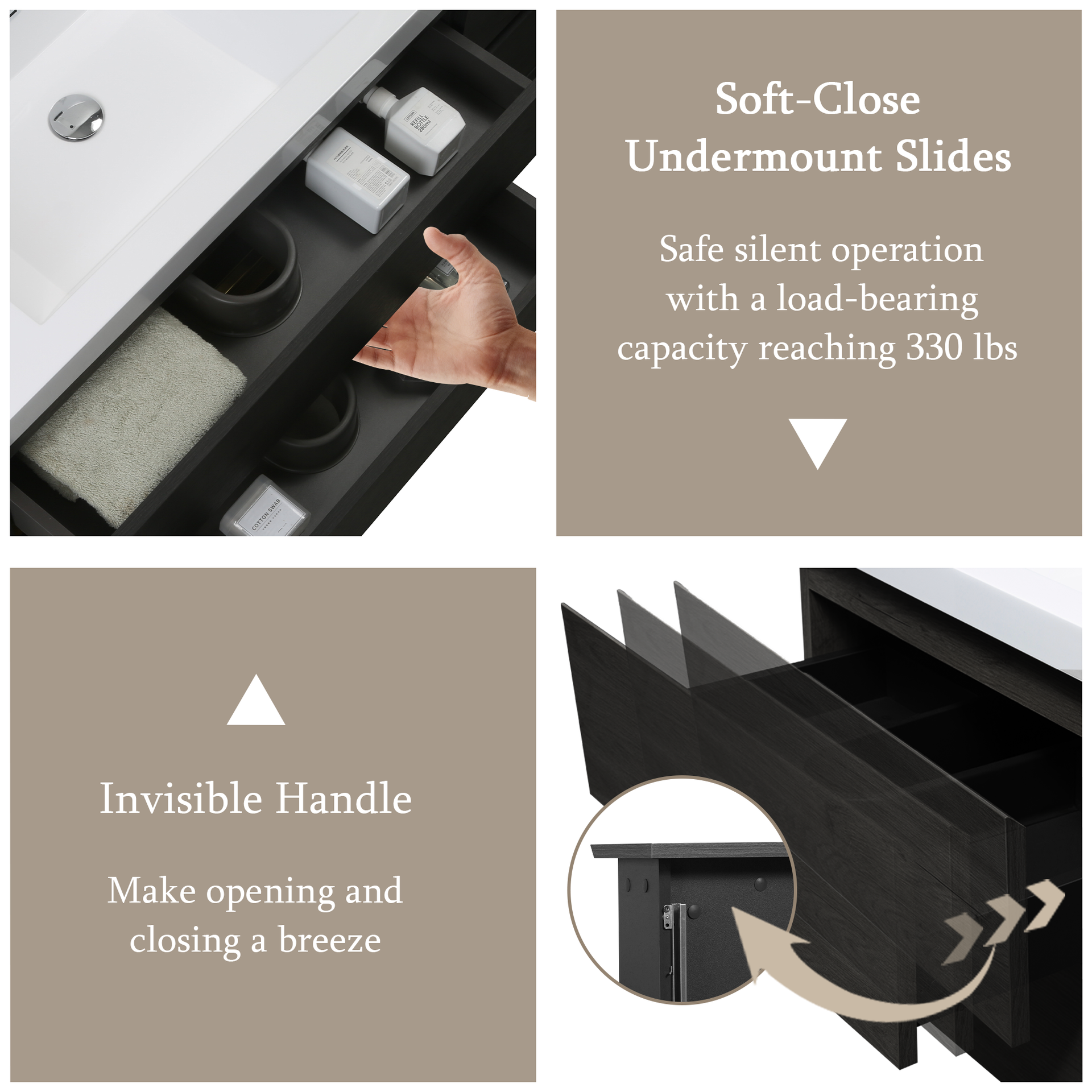 48" Floating Bathroom Vanity with Sink, Wall-Mounted Storage Cabinet with Solid Surface Top Basin and Soft Close Drawers Fully Assembled, Espresso Wood 24V11-48EW-W1920P414536
