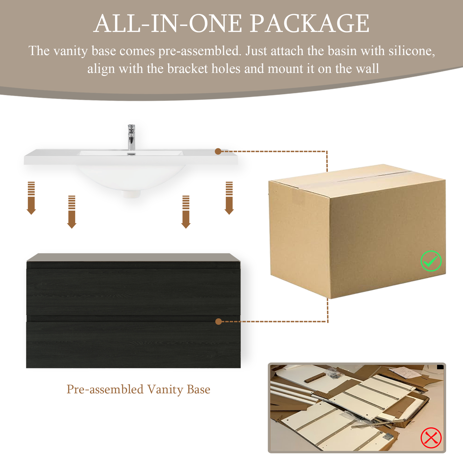 48" Floating Bathroom Vanity with Sink, Wall-Mounted Storage Cabinet with Solid Surface Top Basin and Soft Close Drawers Fully Assembled, Espresso Wood 24V11-48EW-W1920P414536