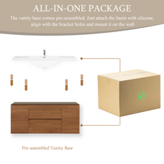 48" Floating Bathroom Vanity with Sink, Wall-Mounted Storage Cabinet with Solid Surface Top Basin and Soft Close Drawers Fully Assembled, Honey Gold Walnut 24V11-48WN-W1920P414538