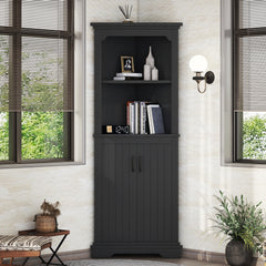 Tall Corner Cabinet with Doors for living room, bathroom,Dining Room or Kitchen,Black