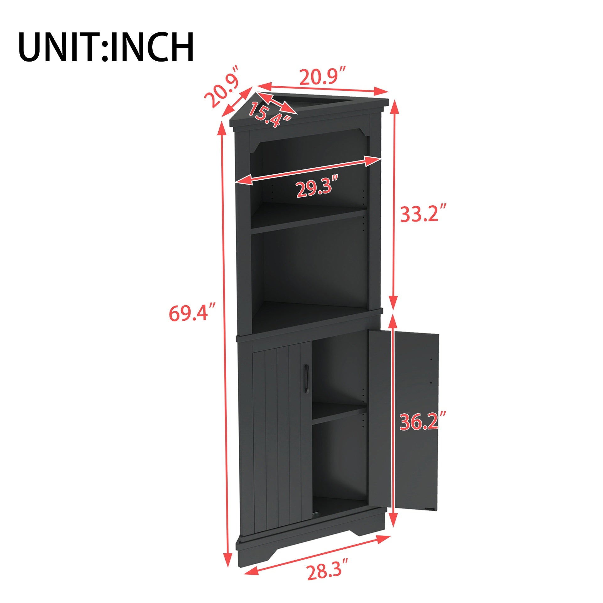 Tall Corner Cabinet with Doors for living room, bathroom,Dining Room or Kitchen,Black