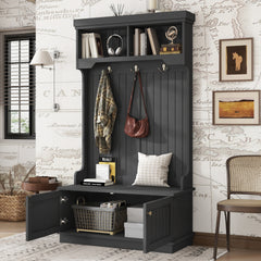 Hall Tree with Storage Shoe Bench for Entryway and Hallway, 4-in-1 Design Coat Racks with Hooks for Living Room, Black