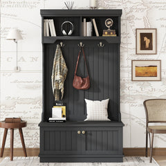 Hall Tree with Storage Shoe Bench for Entryway and Hallway, 4-in-1 Design Coat Racks with Hooks for Living Room, Black