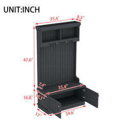 Hall Tree with Storage Shoe Bench for Entryway and Hallway, 4-in-1 Design Coat Racks with Hooks for Living Room, Black