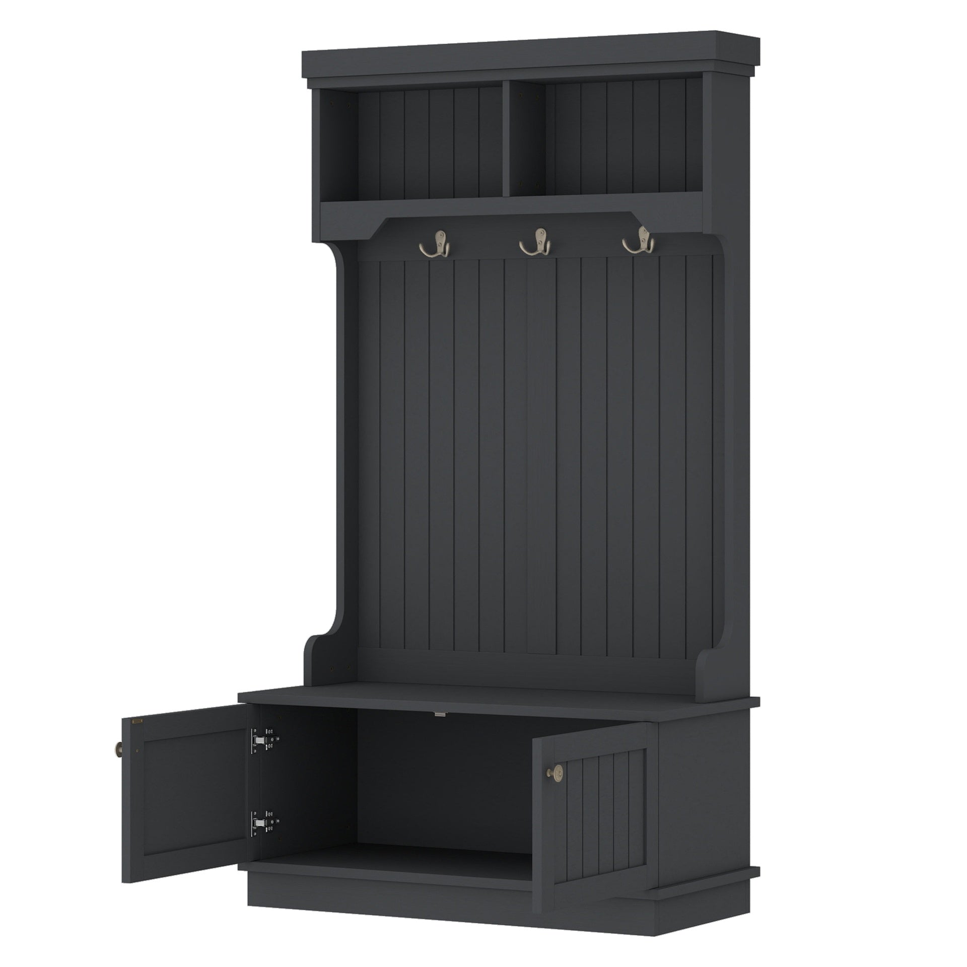 Hall Tree with Storage Shoe Bench for Entryway and Hallway, 4-in-1 Design Coat Racks with Hooks for Living Room, Black