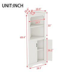 Tall Corner Cabinet with Doors for living room, bathroom,Dining Room or Kitchen,White