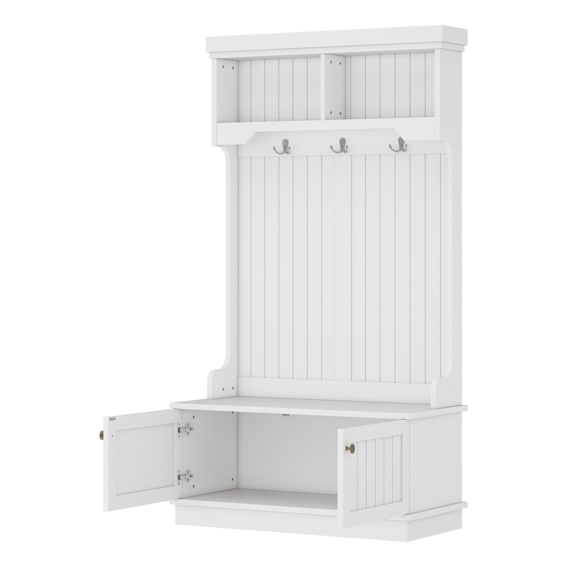 Hall Tree with Storage Shoe Bench for Entryway and Hallway, 4-in-1 Design Coat Racks with Hooks for Living Room, White