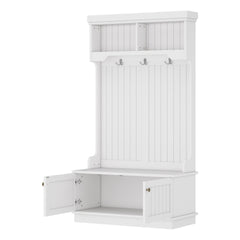 Hall Tree with Storage Shoe Bench for Entryway and Hallway, 4-in-1 Design Coat Racks with Hooks for Living Room, White
