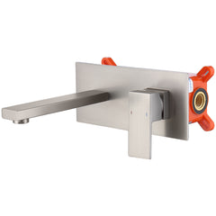 Wall Mount Faucet for Bathroom Sink or Bathtub, Single Handle2 Holes Brass Rough-in Valve Included, Brushed Nickel