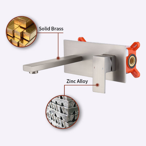 Wall Mount Faucet for Bathroom Sink or Bathtub, Single Handle2 Holes Brass Rough-in Valve Included, Brushed Nickel