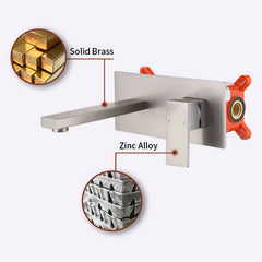 Wall Mount Faucet for Bathroom Sink or Bathtub, Single Handle2 Holes Brass Rough-in Valve Included, Brushed Nickel