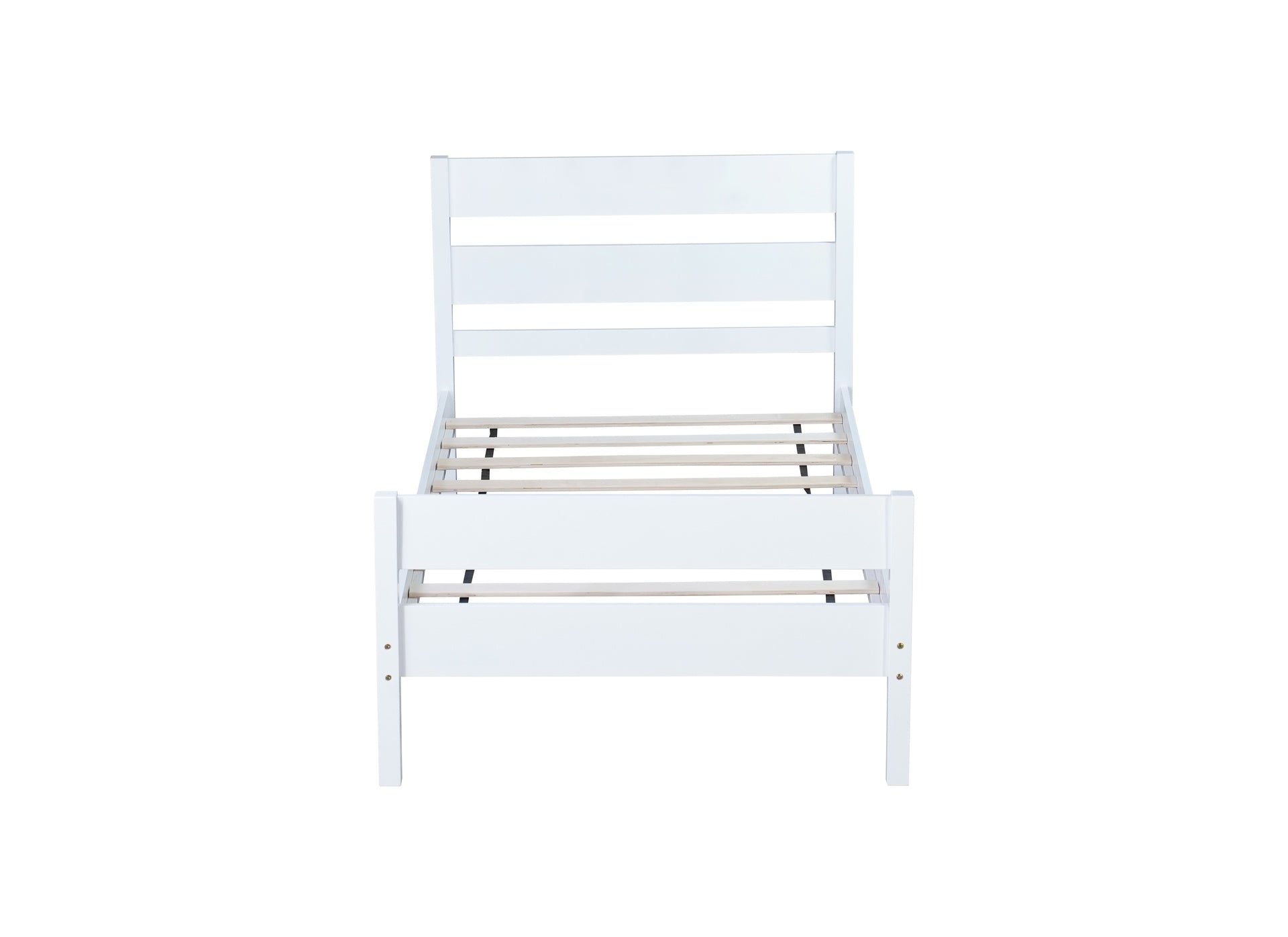 Twin Bed with Headboard and Footboard,Rubber Wood Bed,White