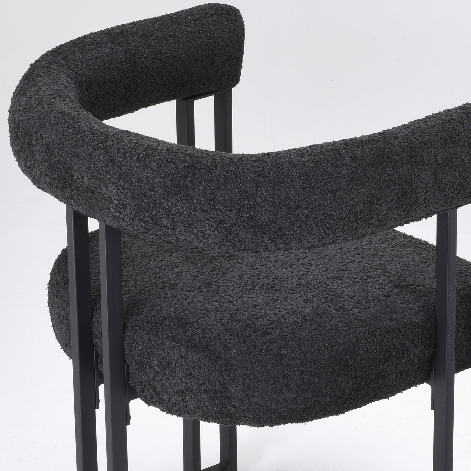 Set of 2 Upholstered Dining Arm Chairs, Bouclé Fabric Accent Chairs with Metal Frame, Modern Armchairs with Cushioned Seat & Back, Stain-Resistant, Living Room & Dining Room
