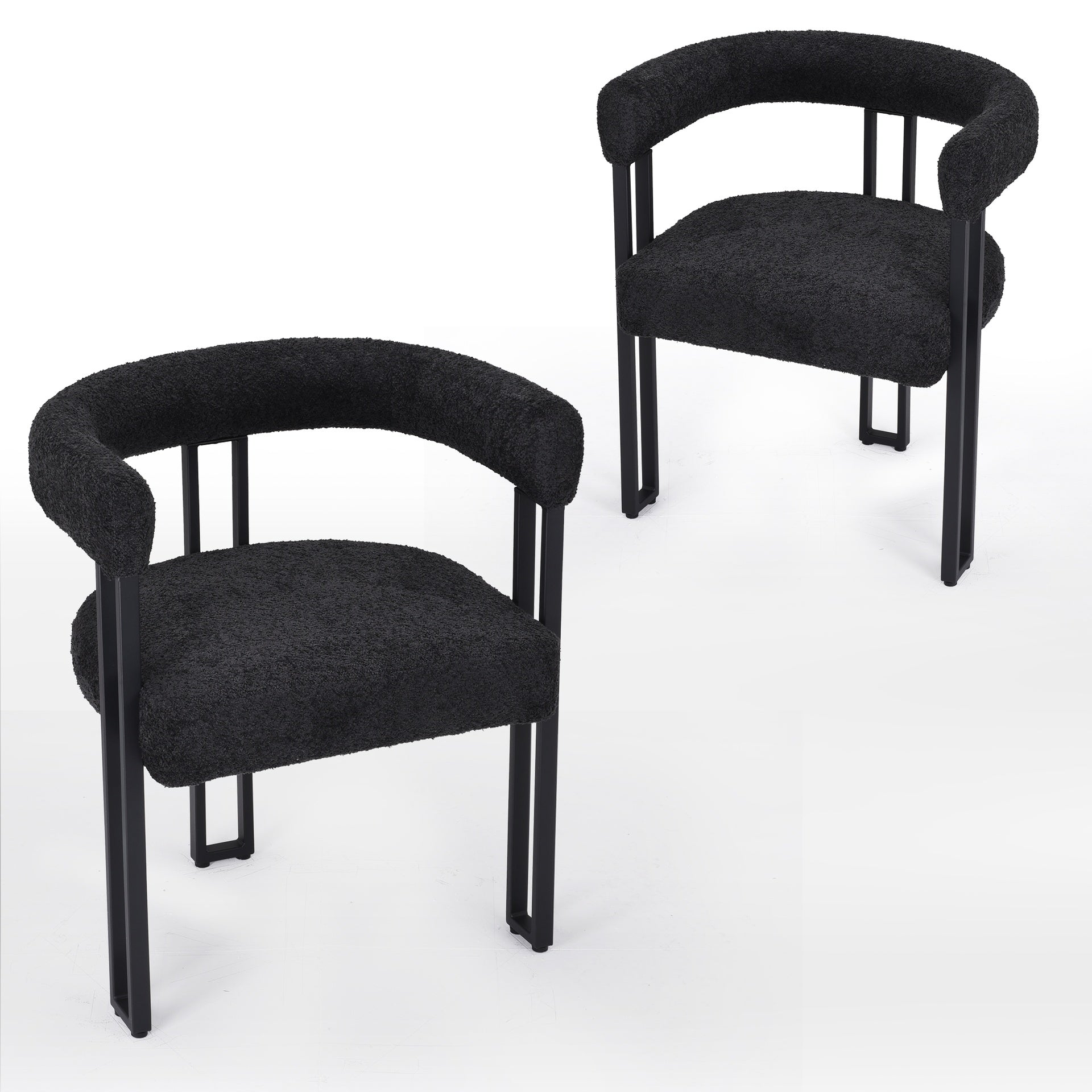 Set of 2 Upholstered Dining Arm Chairs, Bouclé Fabric Accent Chairs with Metal Frame, Modern Armchairs with Cushioned Seat & Back, Stain-Resistant, Living Room & Dining Room