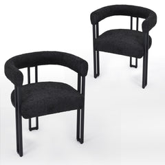 Set of 2 Upholstered Dining Arm Chairs, Bouclé Fabric Accent Chairs with Metal Frame, Modern Armchairs with Cushioned Seat & Back, Stain-Resistant, Living Room & Dining Room
