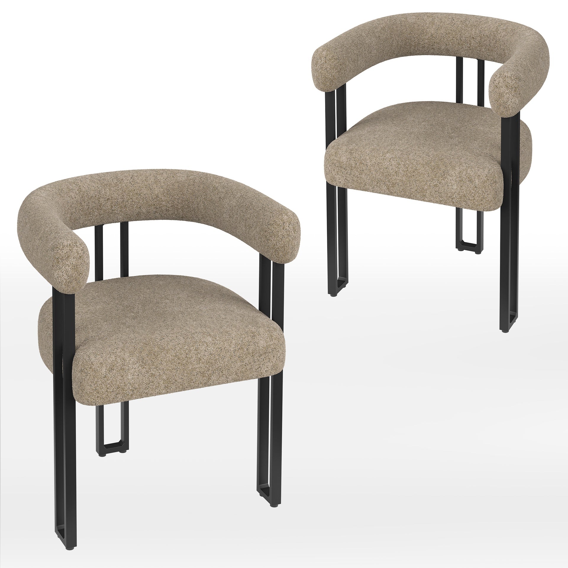 Set of 2 Upholstered Dining Arm Chairs, Bouclé Fabric Accent Chairs with Metal Frame, Modern Armchairs with Cushioned Seat & Back, Stain-Resistant, Living Room & Dining Room