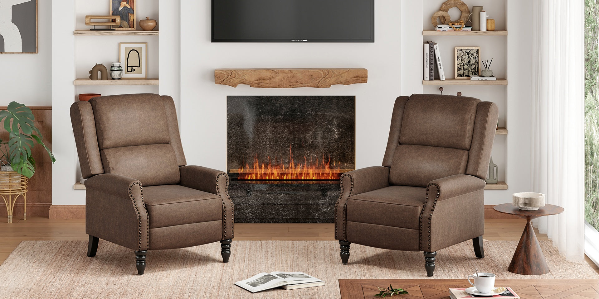 Faux Leather Pushback Recliner Chair for Living Room Bedroom RV