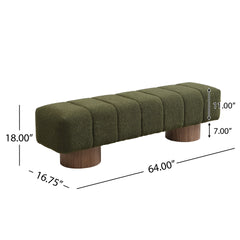 Upholstered Dining Bench for Dining Room, No-Assembly End of Bed Entryway Bench Ottoman for Bedroom Living Room, Green Boucle Fabric Stool Top Wood Leg 300 LBS Weight Capacity