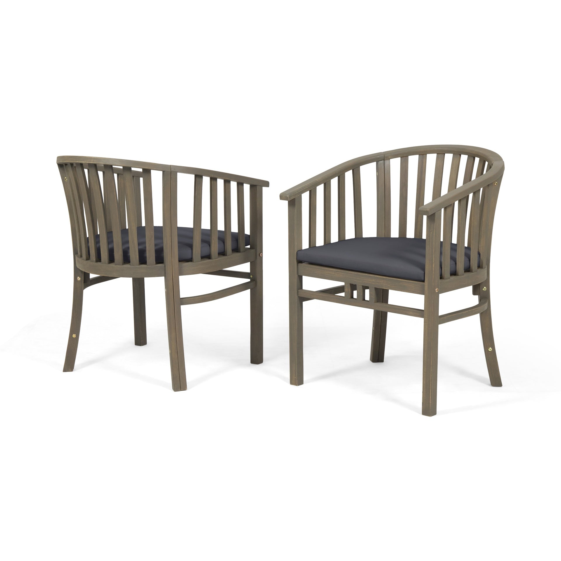 Outdoor Wooden Dining Chairs With Cushions, Set of 2, Dark Grey,Grey Finish