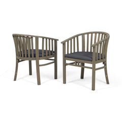 Outdoor Wooden Dining Chairs With Cushions, Set of 2, Dark Grey,Grey Finish
