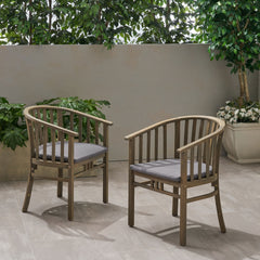 Outdoor Wooden Dining Chairs With Cushions, Set of 2, Dark Grey,Grey Finish