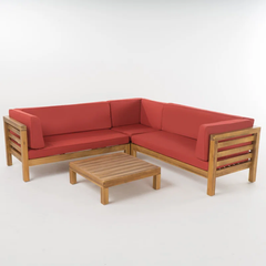 OANA OUTDOOR WOODEN SECTIONAL SET WITH CUSHIONS, RED