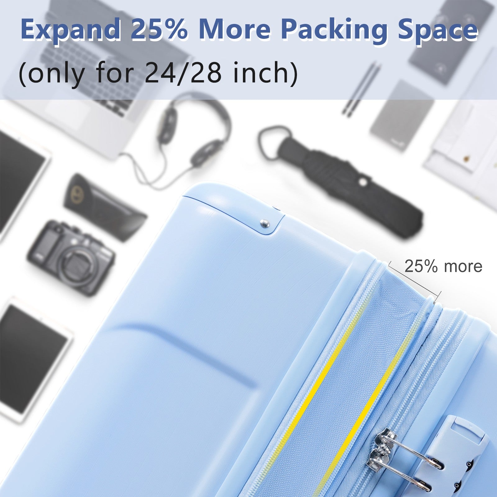 Hardshell Luggage, Lightweight Durable ABS Suitcases with Double Wheels, Expandable 28-inch Checked Luggage 28" (Skyblue)