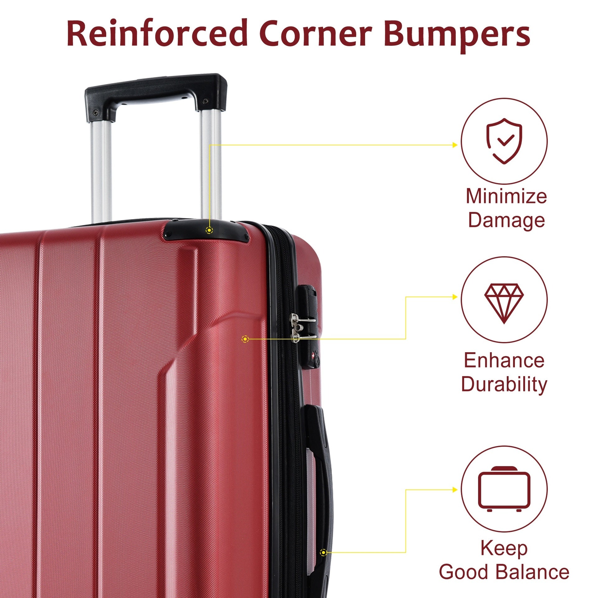 Hardshell Luggage, Lightweight Durable ABS Suitcases with Double Wheels, Expandable 24-inch Checked Luggage 24" (Red)