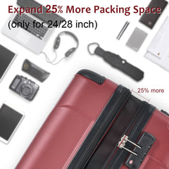 Hardshell Luggage, Lightweight Durable ABS Suitcases with Double Wheels, Expandable 24-inch Checked Luggage 24" (Red)