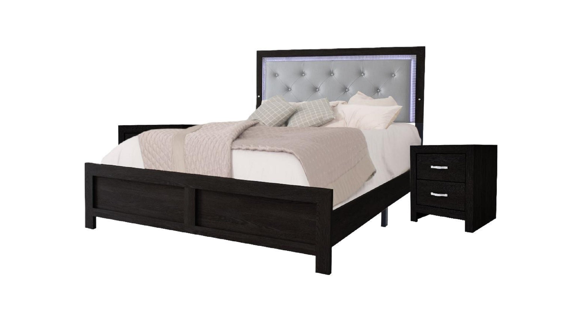 1pc Contemporary Black Finish Two Storage Drawers Nightstand Wood Grain Finish Wooden Bedroom Furniture