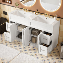 60-Inch Bathroom Vanity with 4 Cabinet Doors, 4 Drawers, 2 Adjustable Shelves, Dual SMC Resin Sinks, Hidden Soft-Close Drawers & Soft-Close Hinges