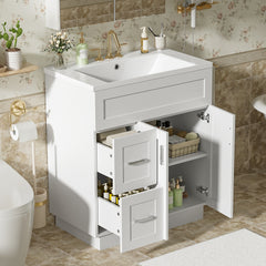 30-Inch Bathroom Vanity with 2 Doors, 2 Drawers, Adjustable Shelf, Hidden Damping Slides for Drawers & Damping Hinges for Doors