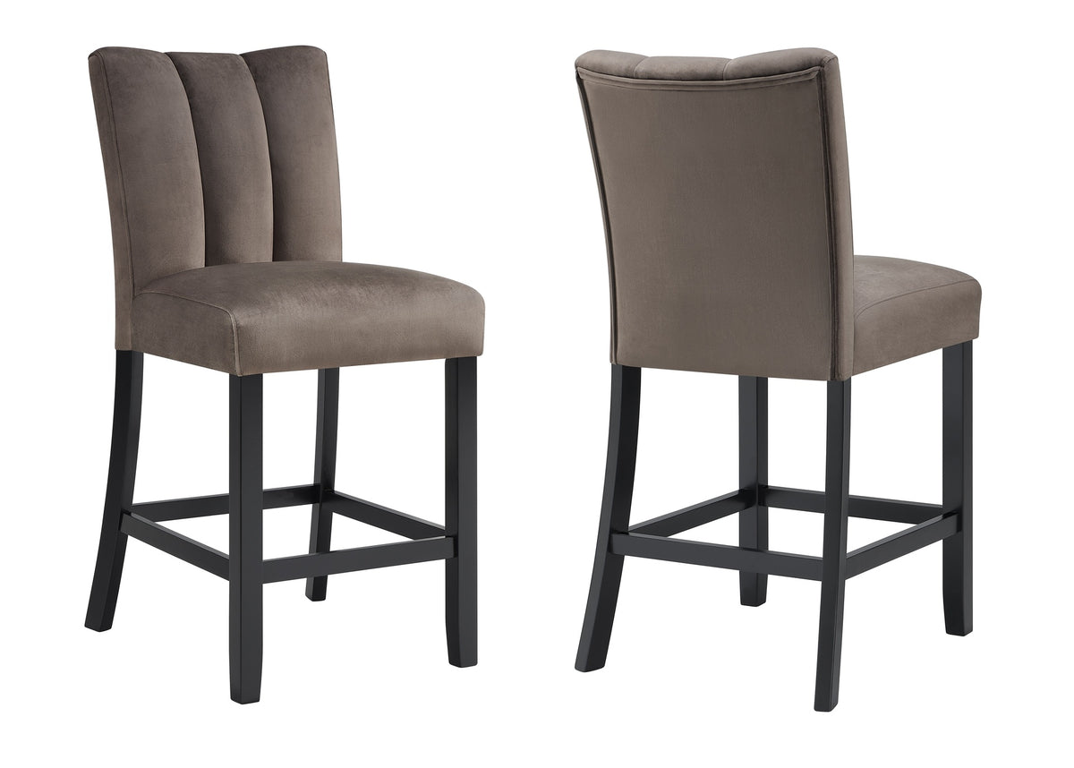 Beautiful Black/Brown Counter Height Chair Mocha-toned Fully Upholstered Channel-tufted Microfiber Set of 2